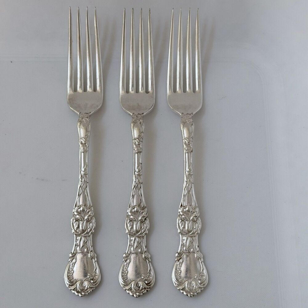 3pc 1835 R.Wallace Floral Dinner Forks ORCHID 7” Silverplate 1902